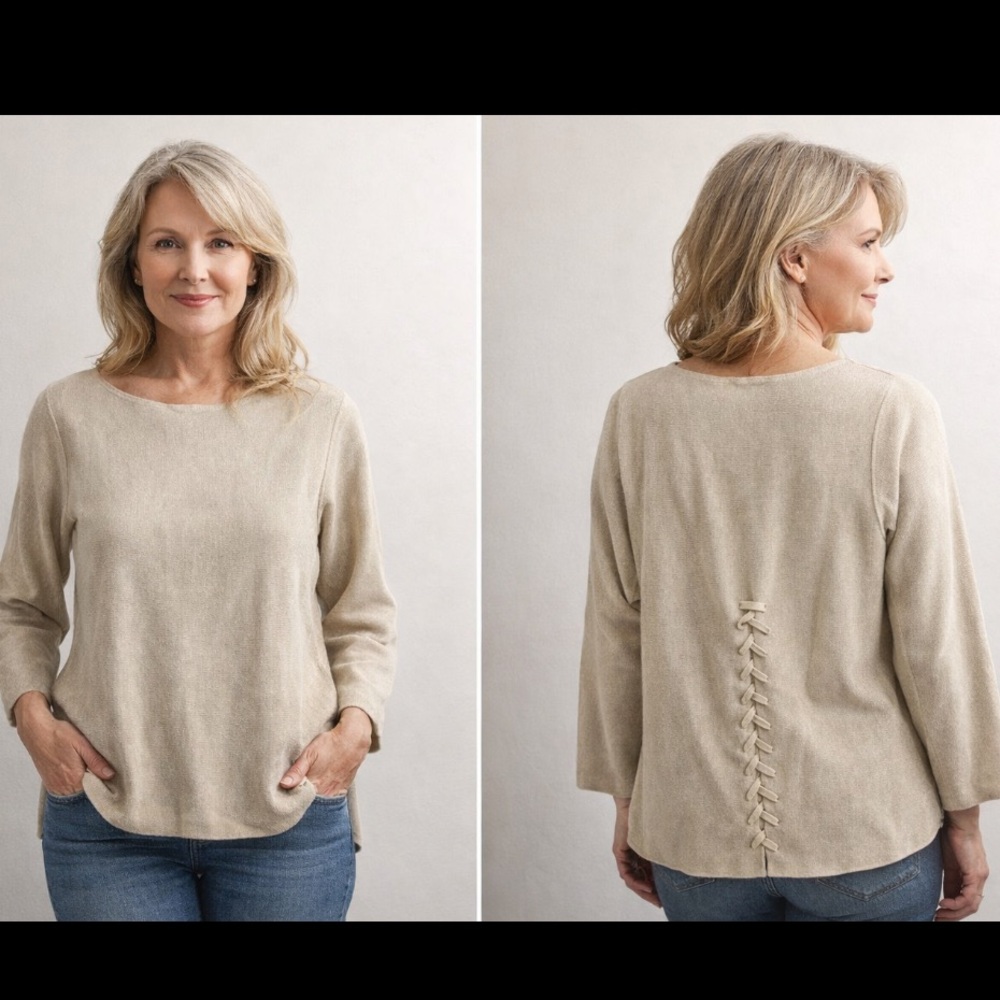 J Jill Lace Up Back Oatmeal
Pullover Cotton Blend Boat Neck
Peasant Casual